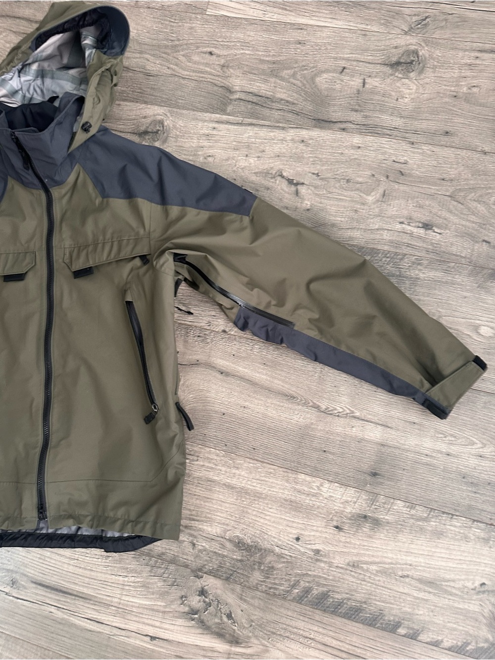 Men's Olive and Charcoal Waterproof Raincoat with Hood